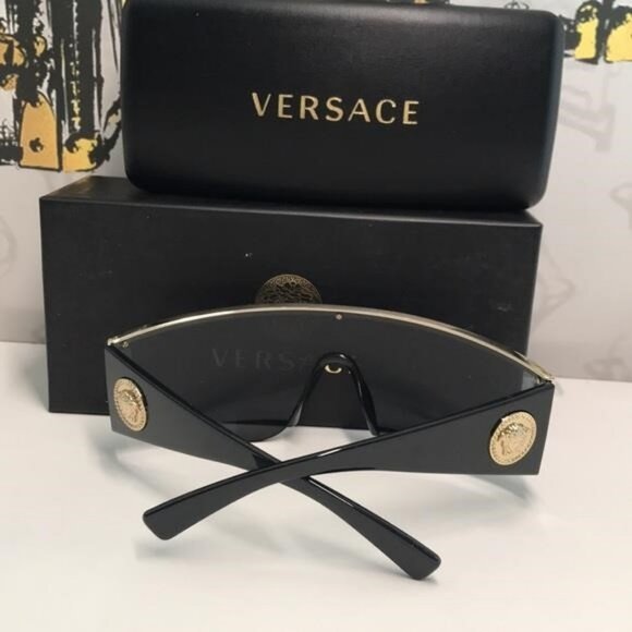New Versace™ VE2197 Shield Sunglasses – Gold Frame / Grey Mirror Lenses - Picture 3 of 11